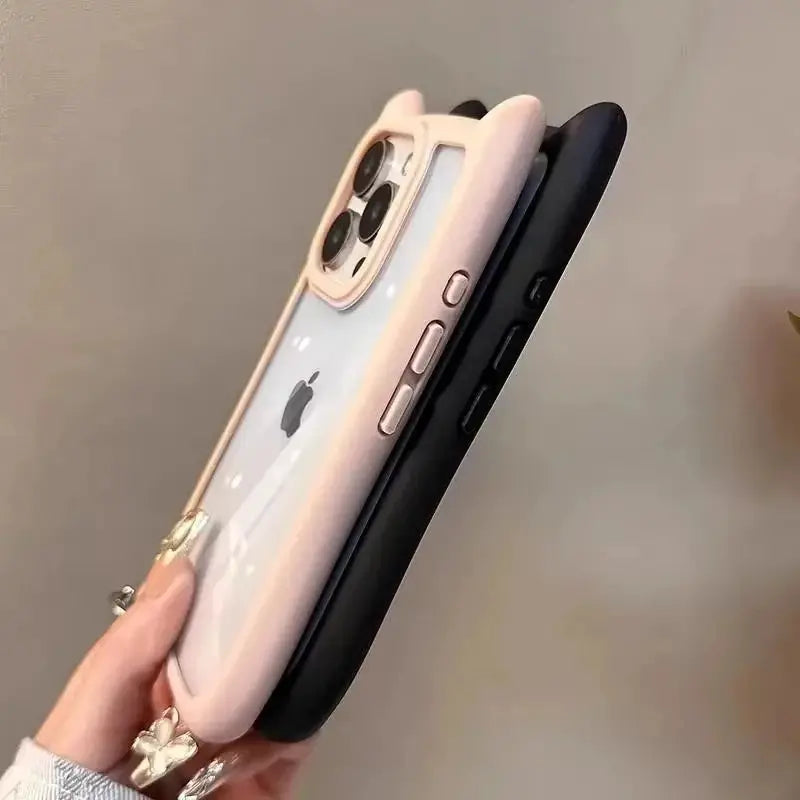 PurrTech Soft Silicone Cat Ear Case for iPhone 11 to 17 Pro Max Transparent Shockproof Back Cover