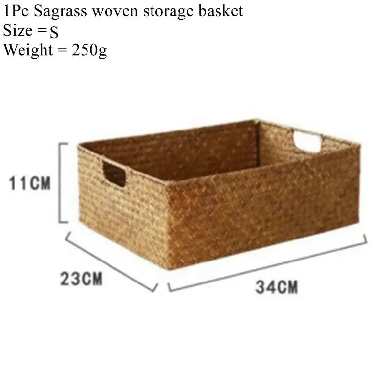 Woven Seagrass Storage Basket Stackable For Home Decor Natural Wicker Basket Kitchen Table Organization Rattan - Simples Market