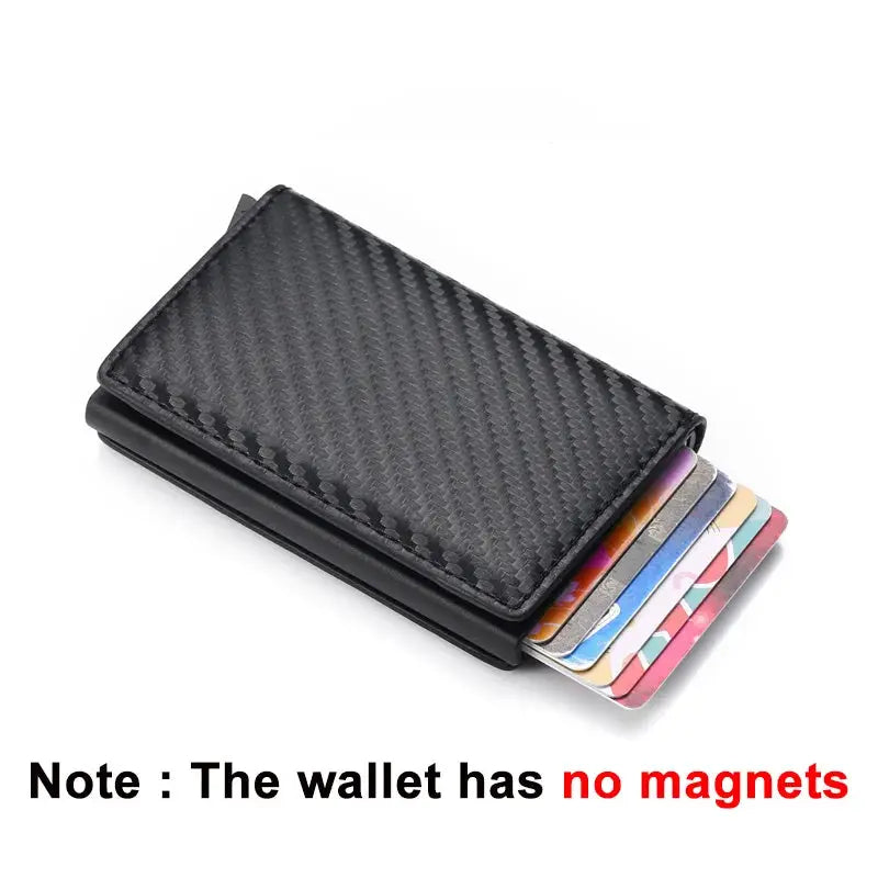 Simples Market RFID-blocking carbon fiber card holder wallet with mini automatic pop-up card slots, black