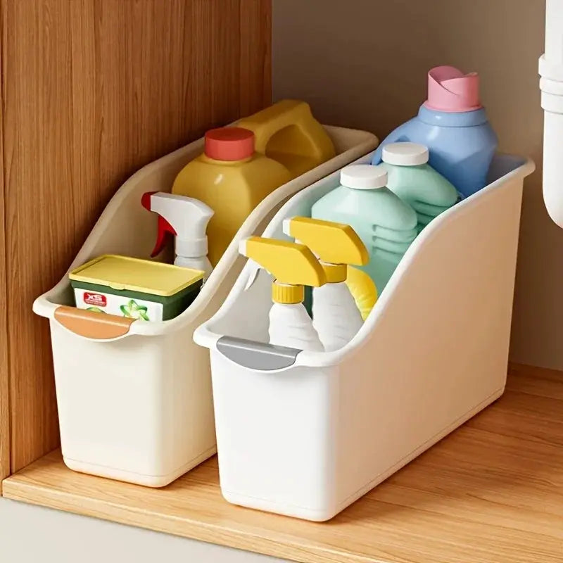 HomeHaven Curved Plastic Storage Bins Set For Cleaning Supplies And Multipurpose Organization Space Saving