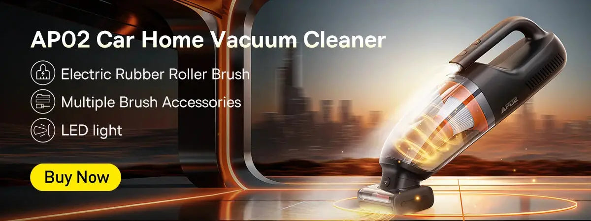 AP02 cordless car vacuum cleaner with orange transparent dust chamber and black body