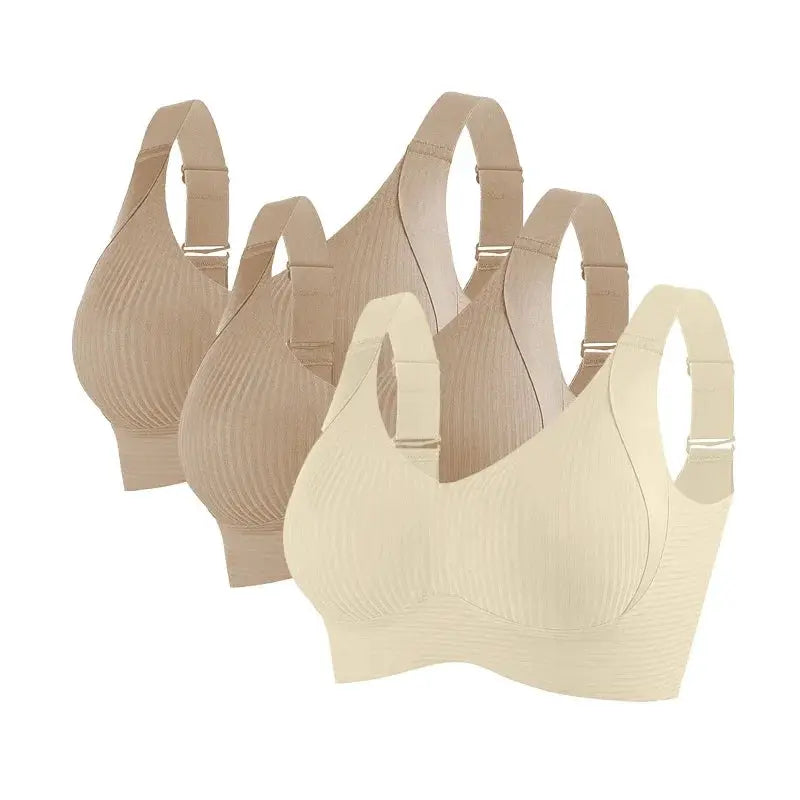 5-pack nude ribbed seamless push-up bras, non-wire lift, V-neck, plus-size