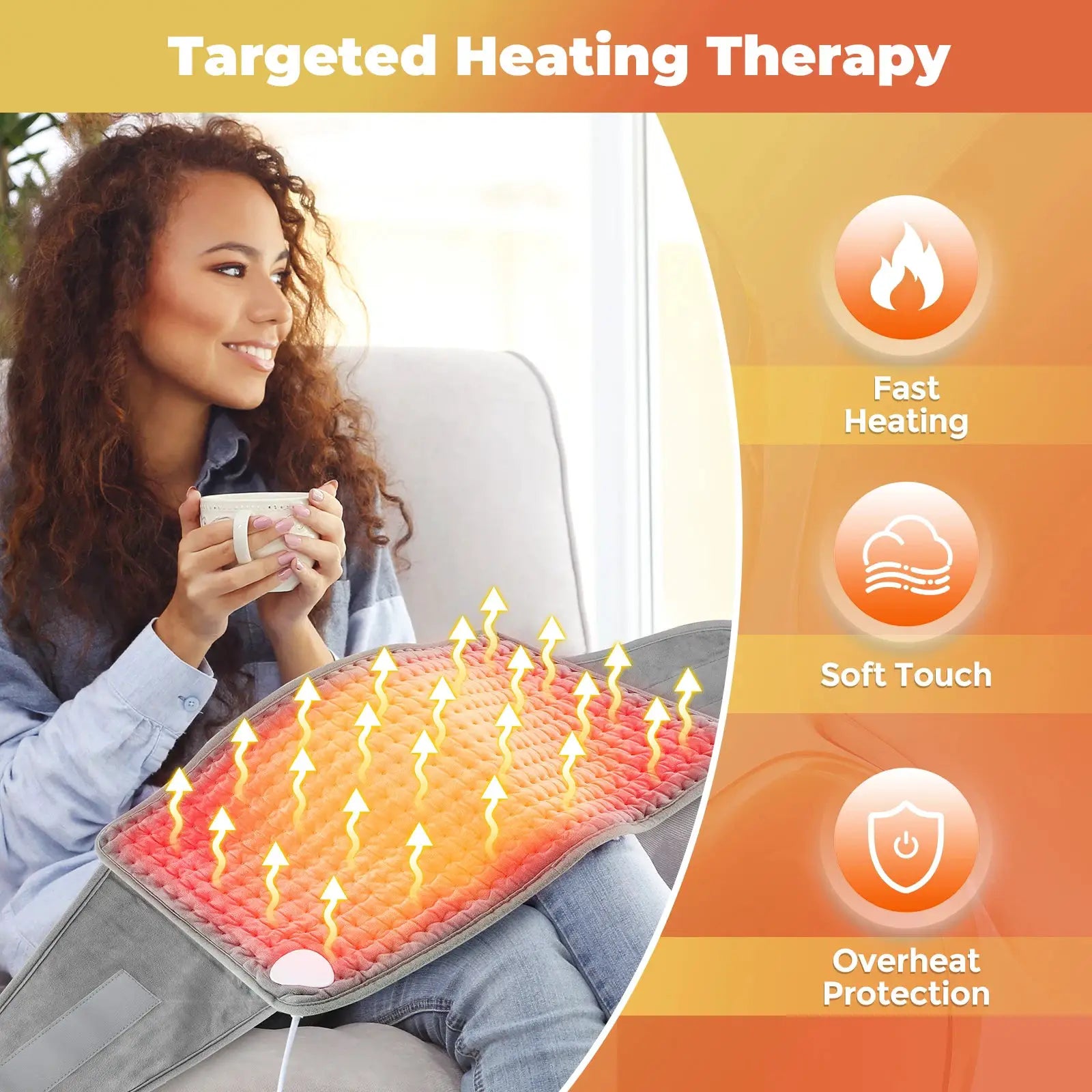 Back heating support belt by Simples Market with adjustable temperature lumbar warmer for back and abdomen.