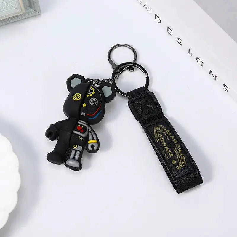 Cute Mechanical Bear Keychain with Durable Plastic Body and Lead Tin Alloy Clasp for Keys and Bags