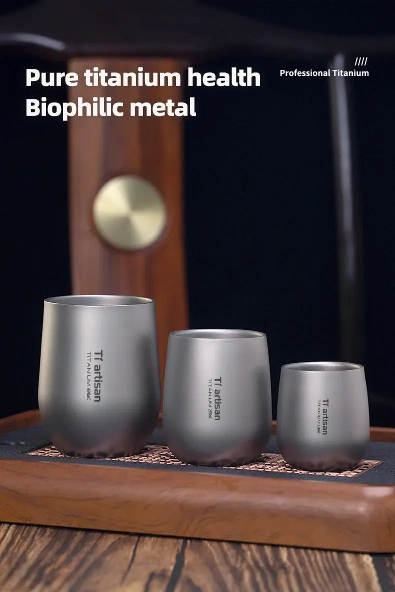 Tiartisan titanium matte beer cup set (255ml/400ml); three camping cups