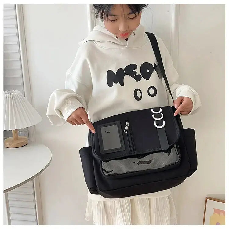 Simples Market Y2K ita bag: black transparent crossbody with CCC logo strap and clear display panel