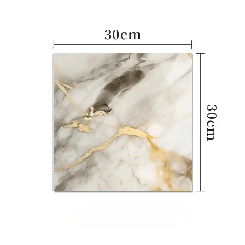 Marble-look ceramic tile, 30cm square, self-adhesive waterproof wall tile with gold veining by Simples Market.