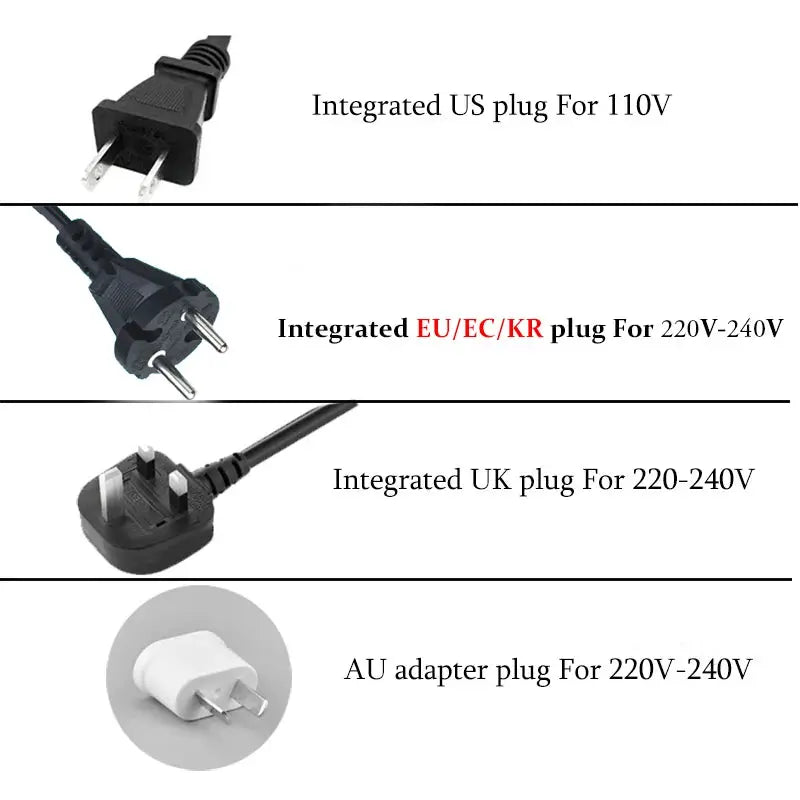 Super Hair Dryer by Simples Market with 4 regional plug adapters for US, EU/EC/KR, UK and AU (110-240V).