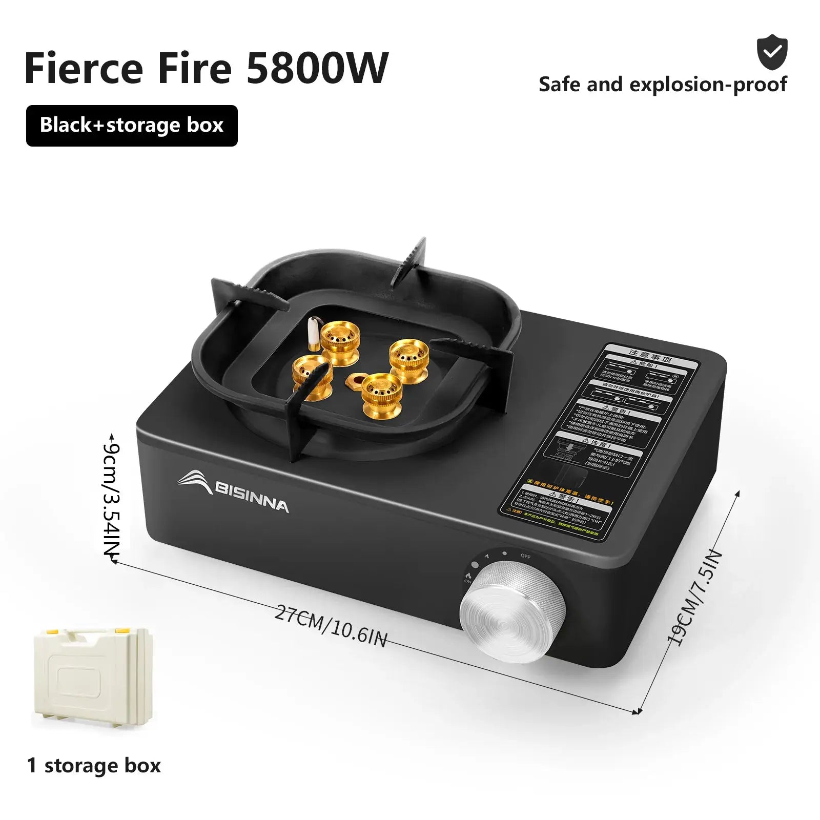 BISINNA camping gas stove 5800W portable cassette burner with black body and included storage box