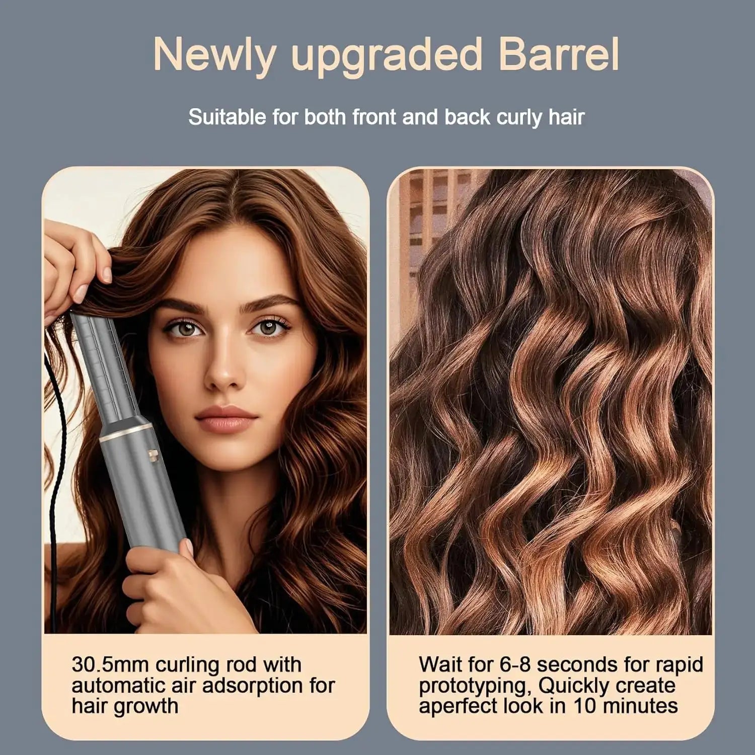Simples Market 5-in-1 foldable hair dryer; gray handheld curling wand for salon waves