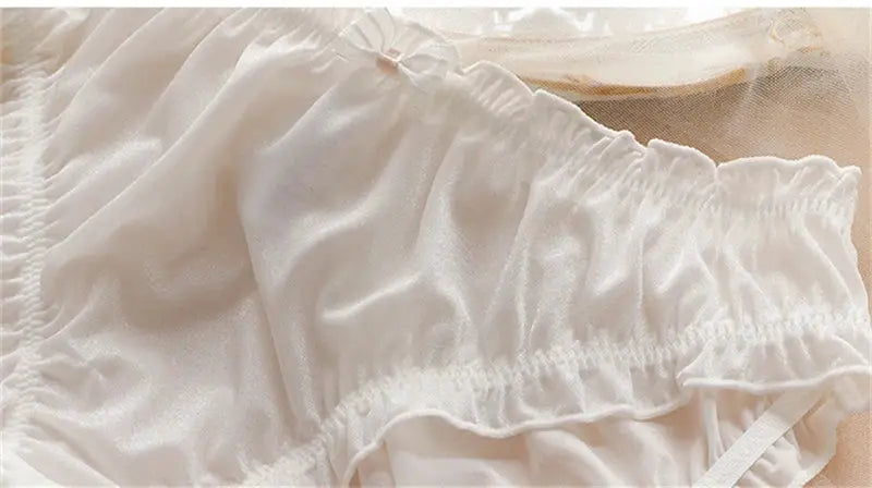 Women’s large-size ivory sheer ice-silk panties with ruffle trim