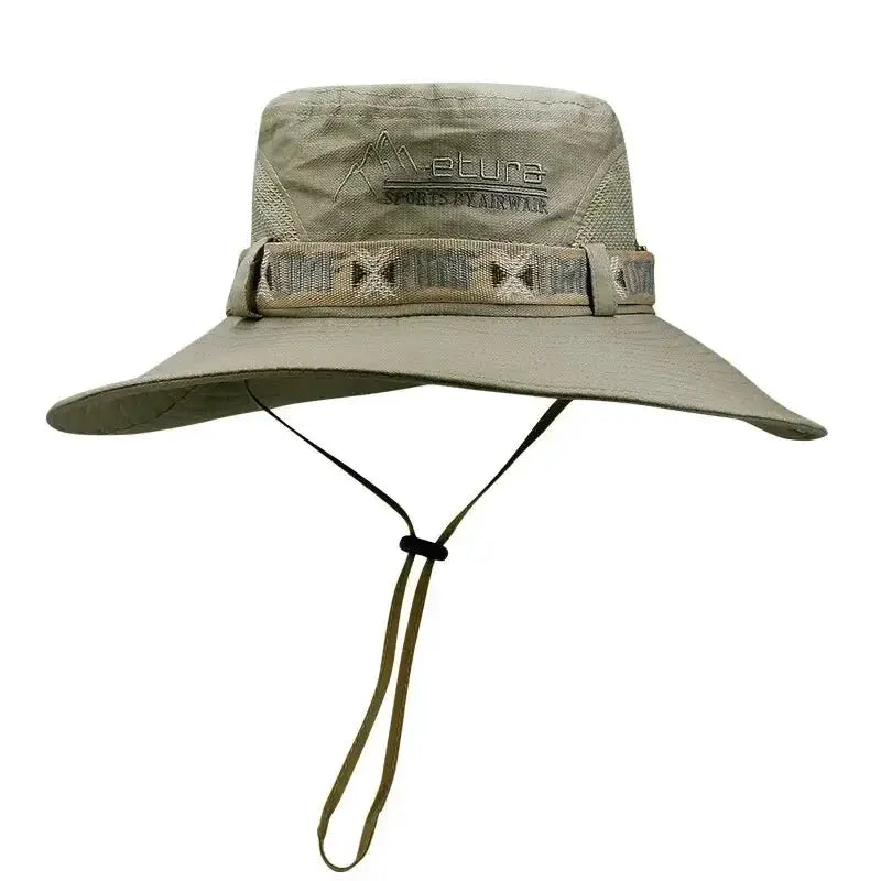 Bucket hat by Simples Market, tan UV-protection wide-brim safari style with chin strap