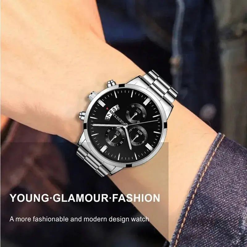 Prestige Fashion Mens Watch Luxury Calendar Quartz Wristwatch With Stainless Steel Case And Durable Band