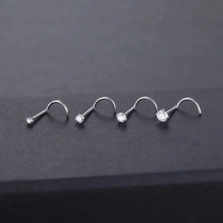 Titanium Nose Stud Ring Set Round CZ Crystal Nose Piercings 1.5mm 2mm 2.5mm 3mm Screw Nostril Piercing Jewelry 20G - Simples Market