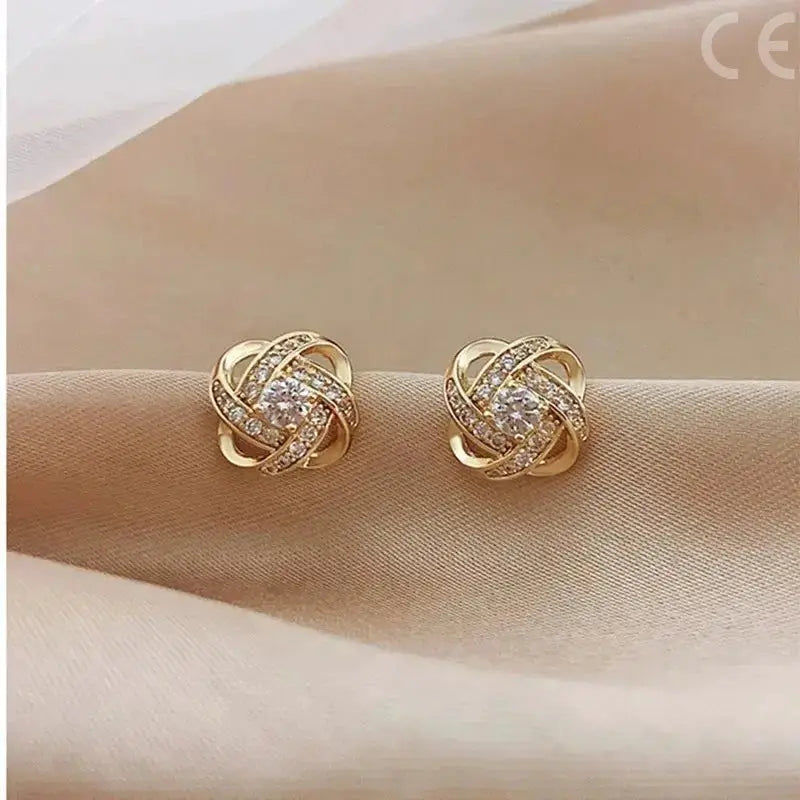Exquisite Shiny Zircon Heart Flower Earrings Korean Inspired Elegant Square Geometric Crystal Jewelry Gift for Women