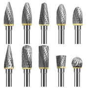 Carbide Burr Set 10 Piece One Eighth Inch Shank Double Cut Tungsten Rotary Burrs for Metal Wood Carving and Polishing