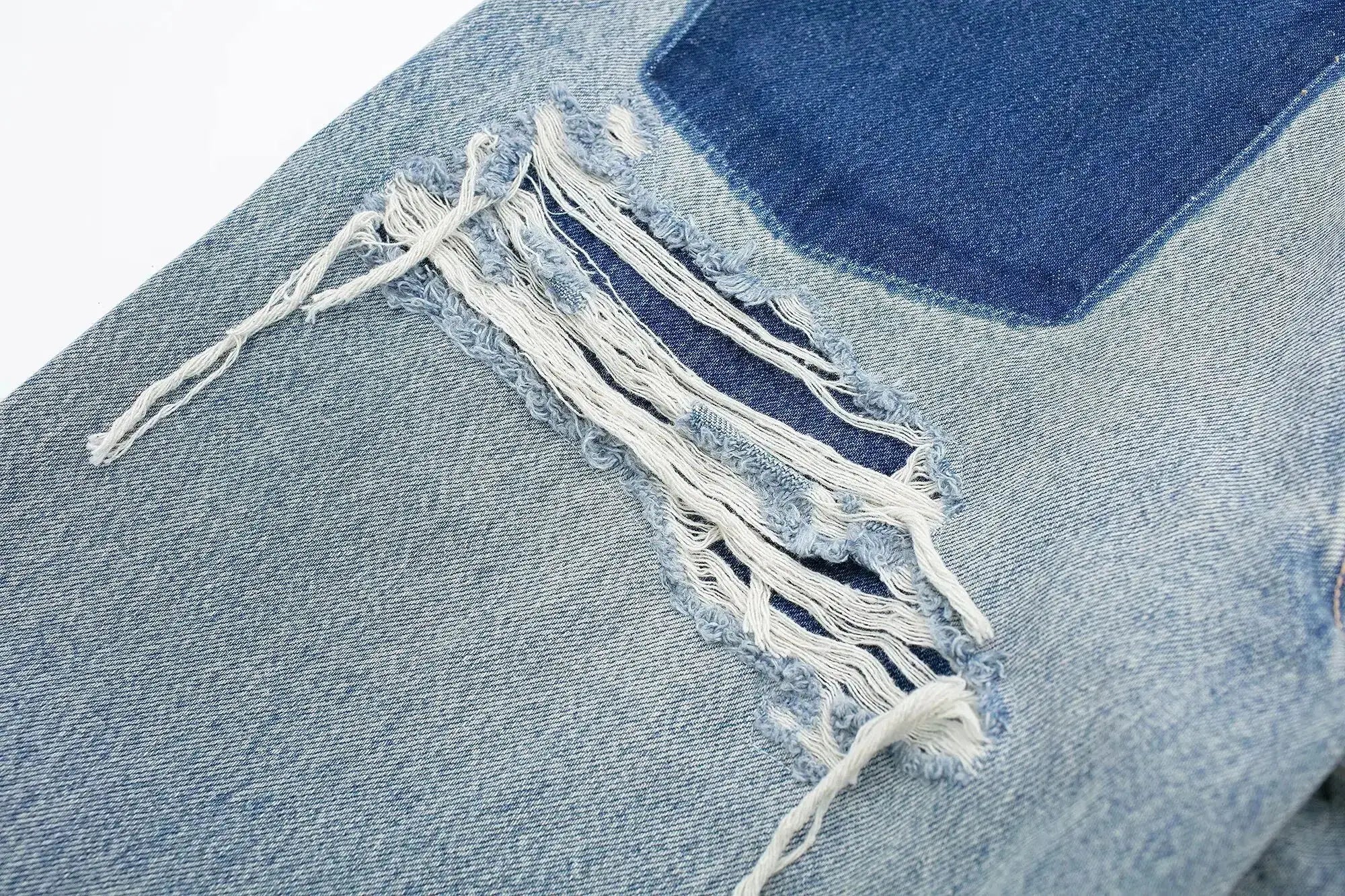 HH 2024 Womens Distressed Patchwork Denim Jeans High Waist Ripped