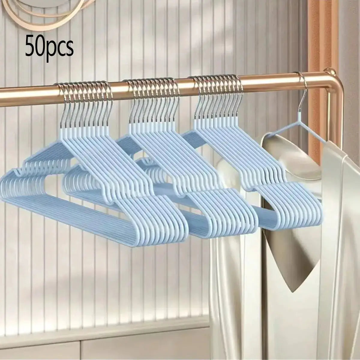 Metal seamless anti-slip clothes hangers, blue, 50pcs by Simples Market