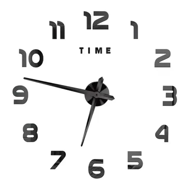 Large wall clock by Simples Market with 3D acrylic mirror numbers and black hands