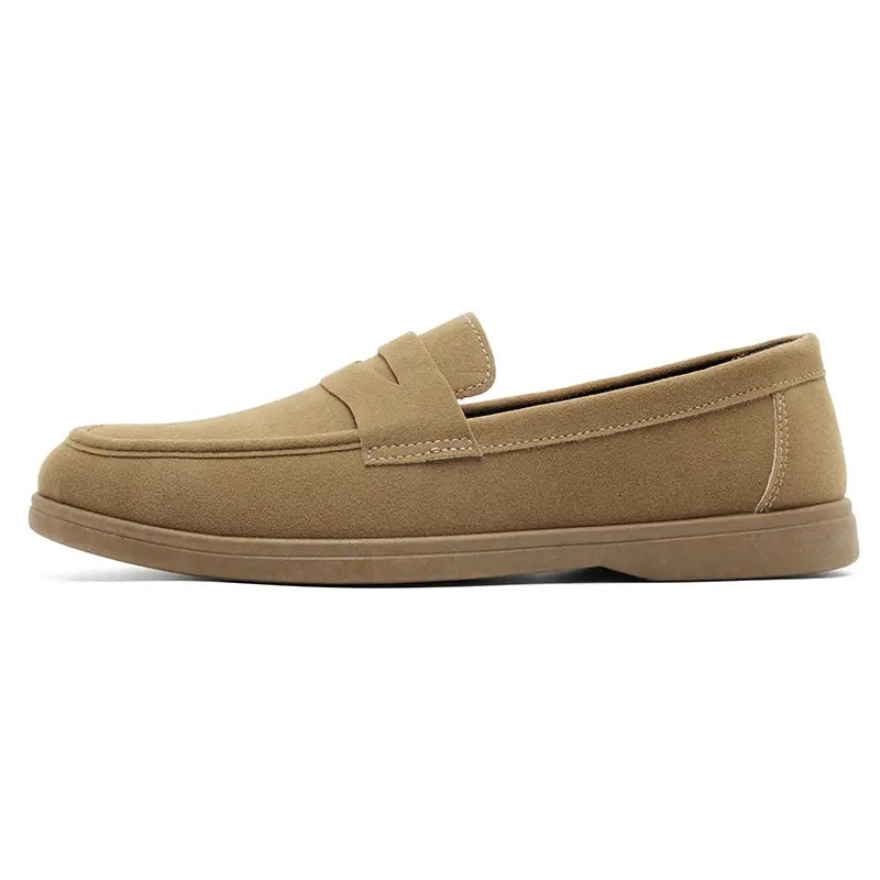Simples Market men's tan suede slip-on loafer with lightweight comfort and non-slip sole.