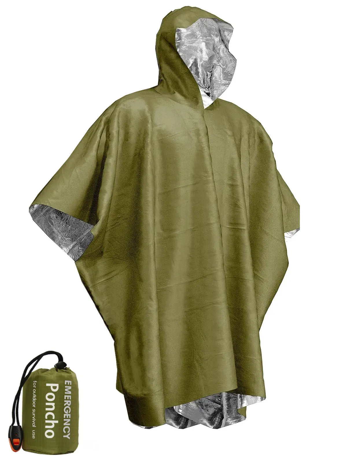 Emergency Waterproof Poncho With Aluminum Film Disposable Thermal Blanket For Camping Survival Gear And Rain Protection