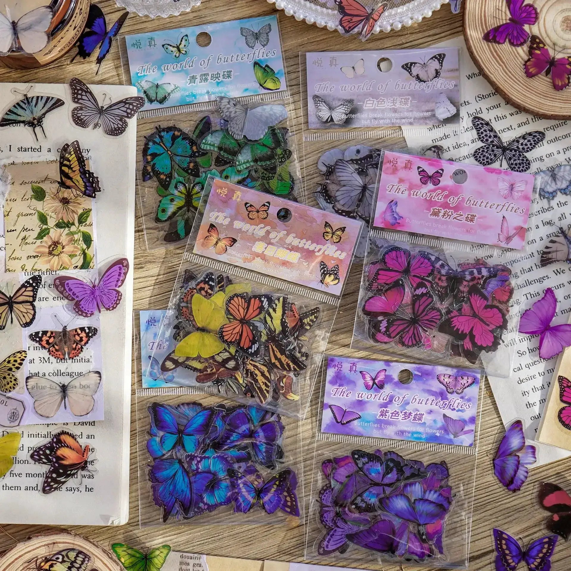 Journamm Butterfly Series 40 Pack PET Waterproof Stickers For Junk Journals Scrapbooks Collage And DIY Craft Aesthetics