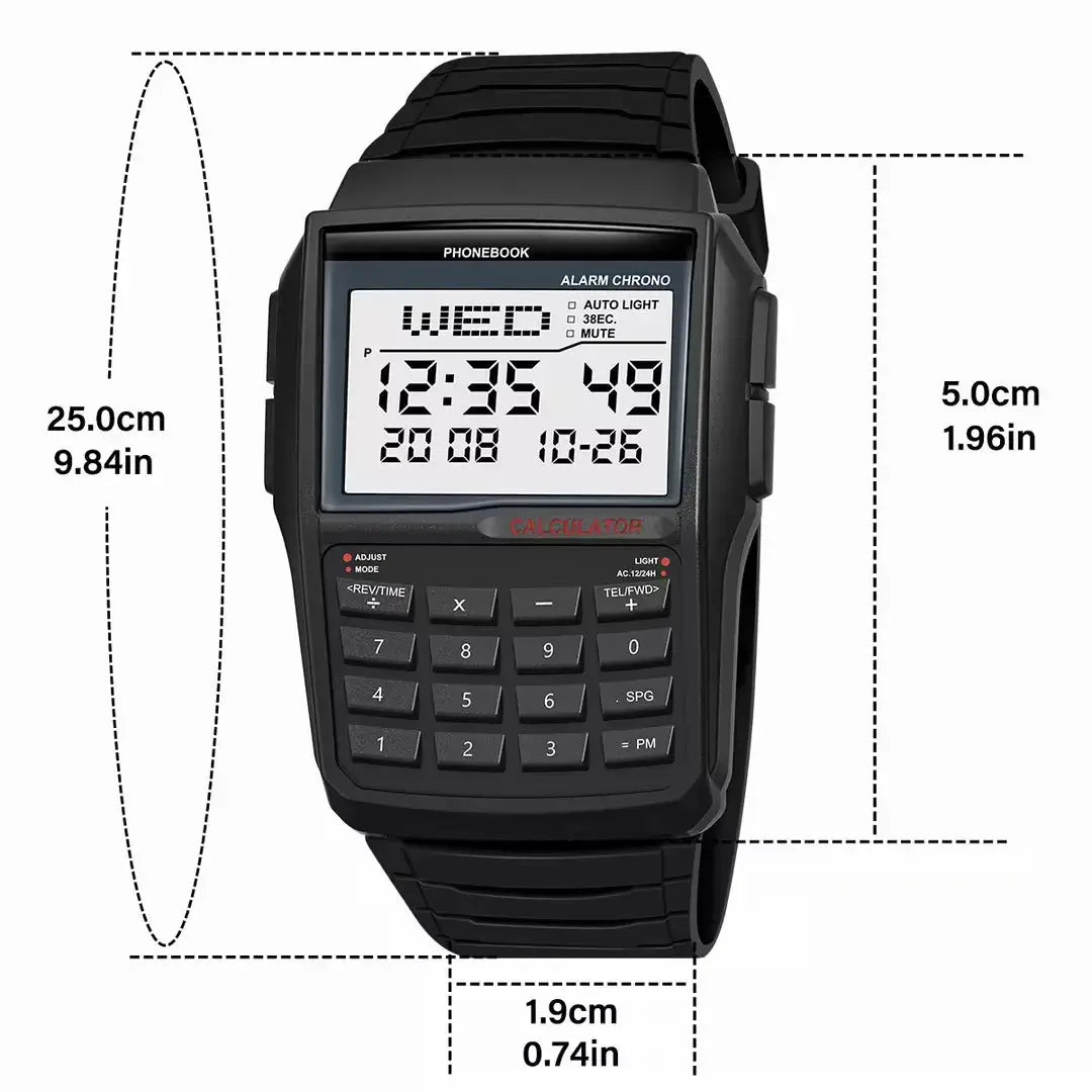 LuxTime Men's Calculator Watch With Luxury LED Digital Display Integrated Calculator And Sports Style