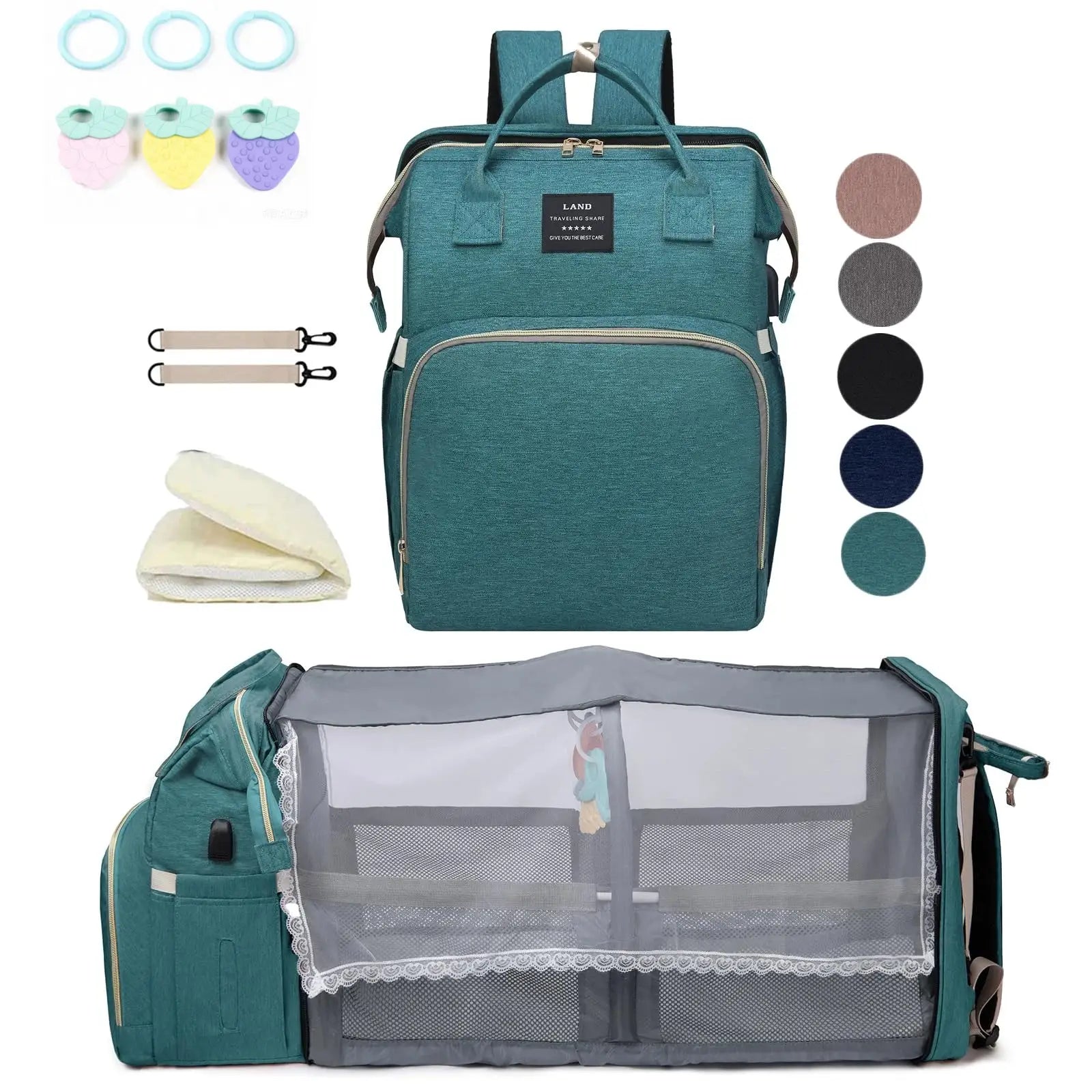 Mommy Bag Backpack With Portable Folding Crib And Large Capacity Diaper Bag For Travel And Outings