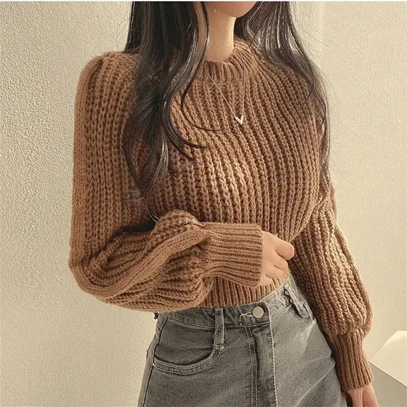 Loose Vintage Harajuku Lantern Sleeve Sweater For Women Soft Warm Knitwear Autumn Winter Fashion Top