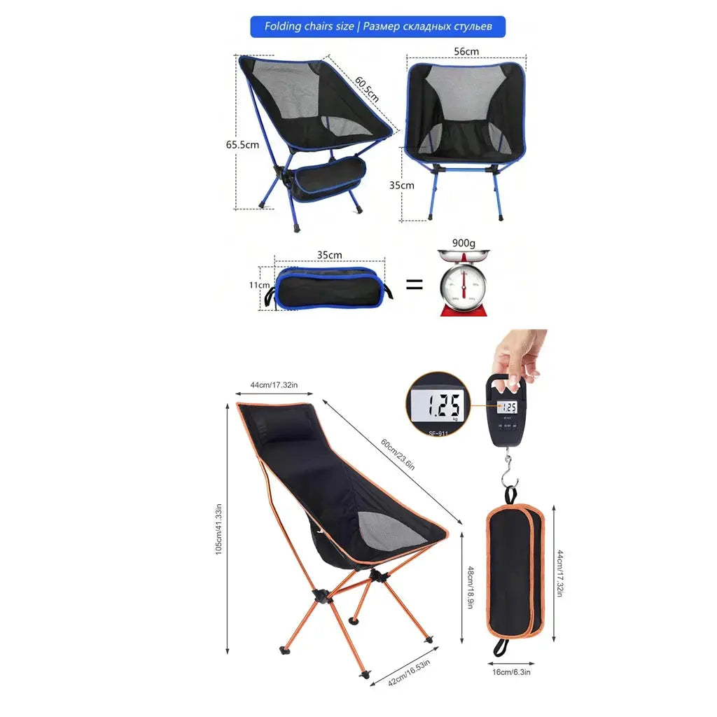 Simples Market ultralight folding chair set: blue camping chair and orange lounge chair, two chairs, with carrying bag