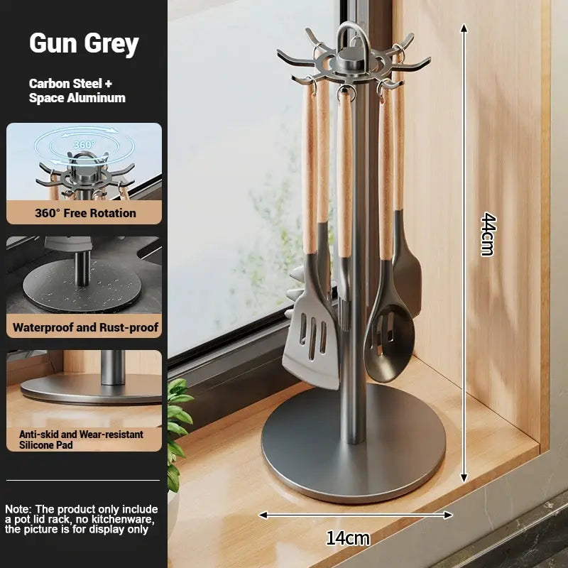 ChefNest Rotating Utensil Stand With Eight Hooks For 360 Degree Rotation And Space Saving Countertop Organizer