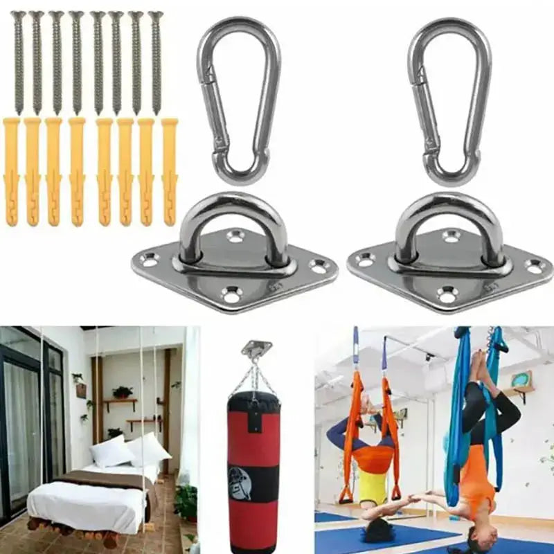 Two Pack Heavy Duty Wall and Ceiling Mount Hooks Stainless Steel Swing Chair Brackets with Eye Plate