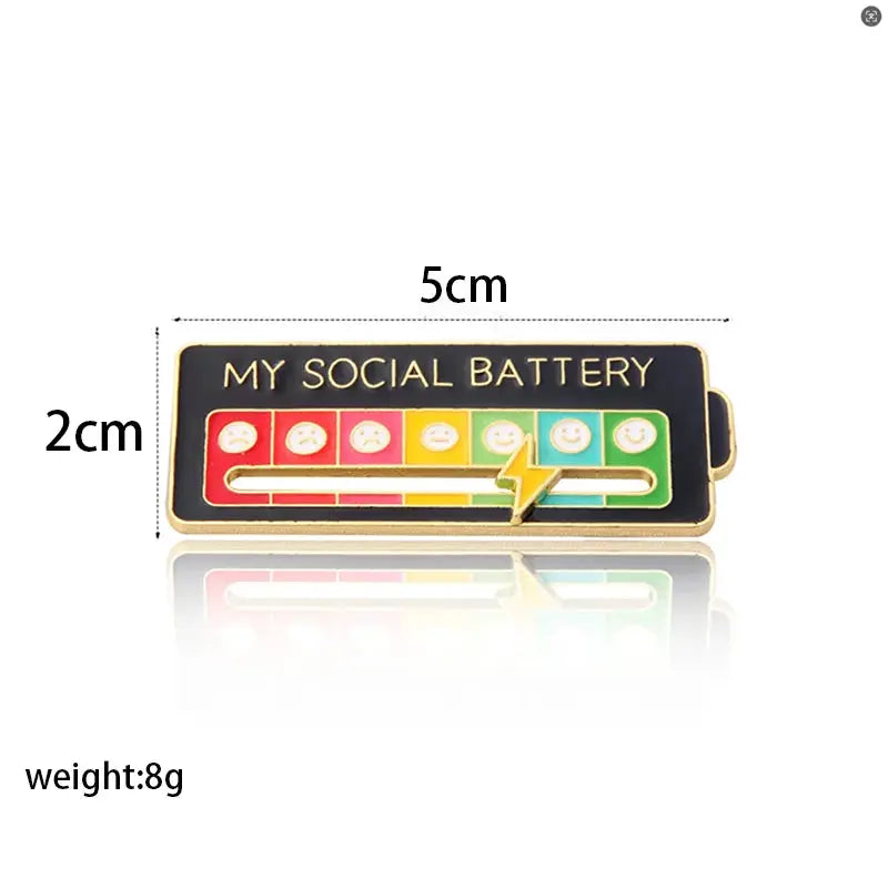 My Social Battery Mood Pins for Women and Men Zinc Alloy Brooches with Sliding Emotional States Seven Moods Gift