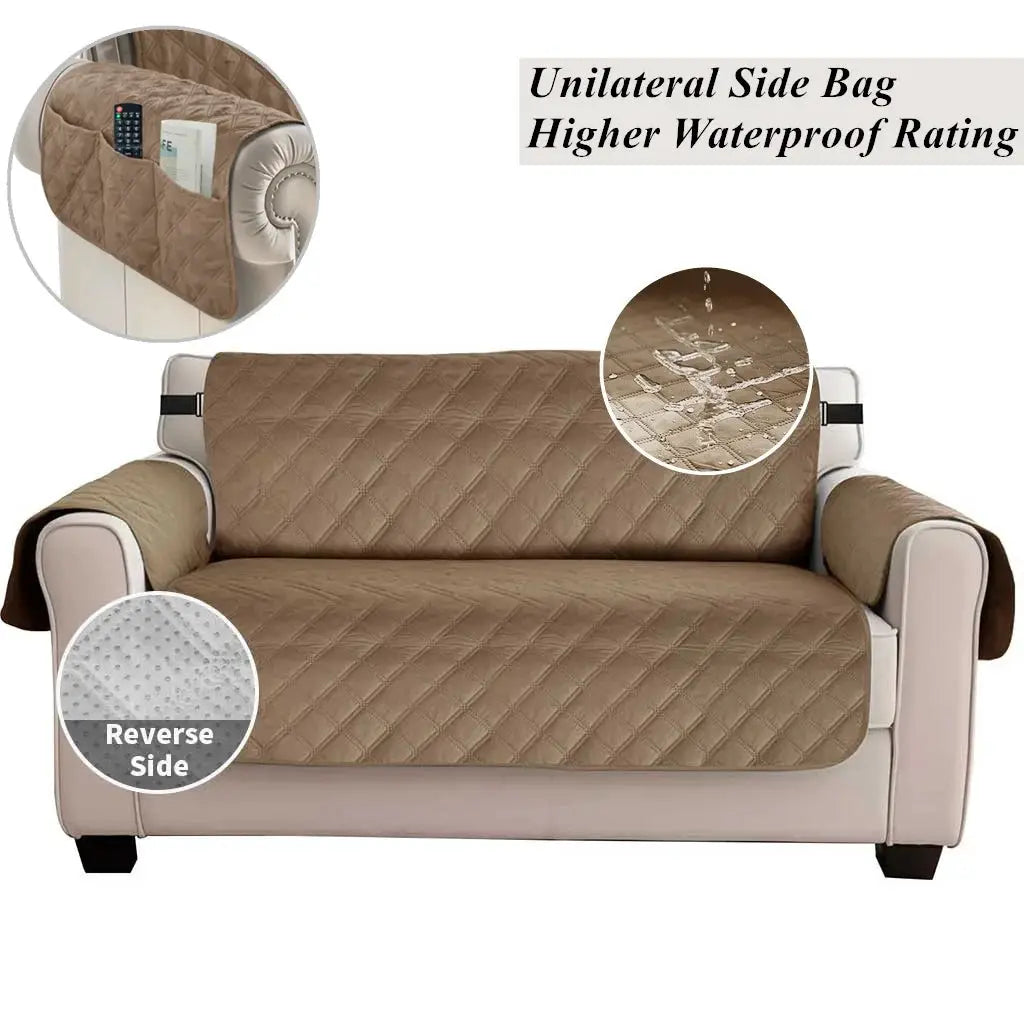 Sofa cover Simples Market; brown quilted waterproof non-slip slipcover with elastic straps for a sofa