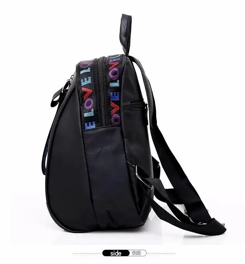 Backpack by Simples Market, black women's casual bag with colorful LOVE strap