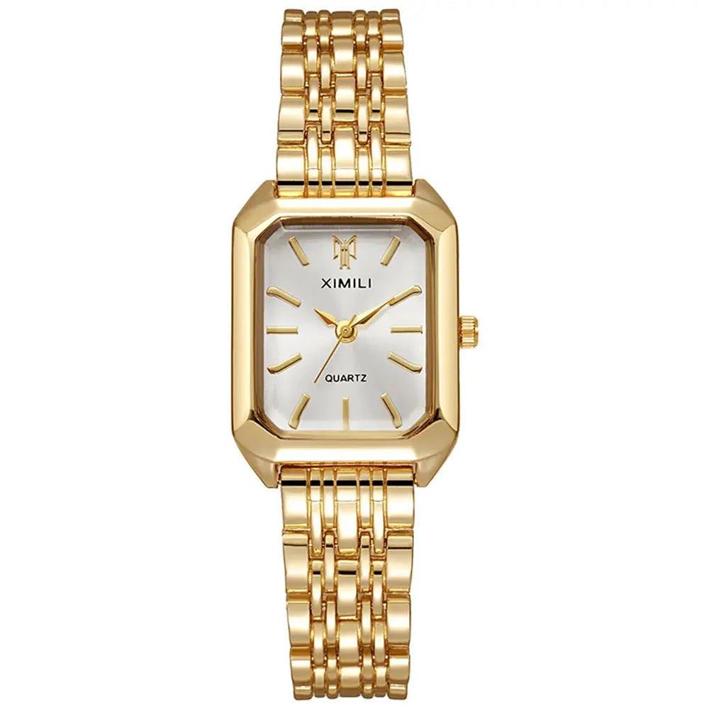 AuroraTime LuxeSquare Ladies Quartz Watch Gold Plated Stainless Steel Case Elegant Square Dial