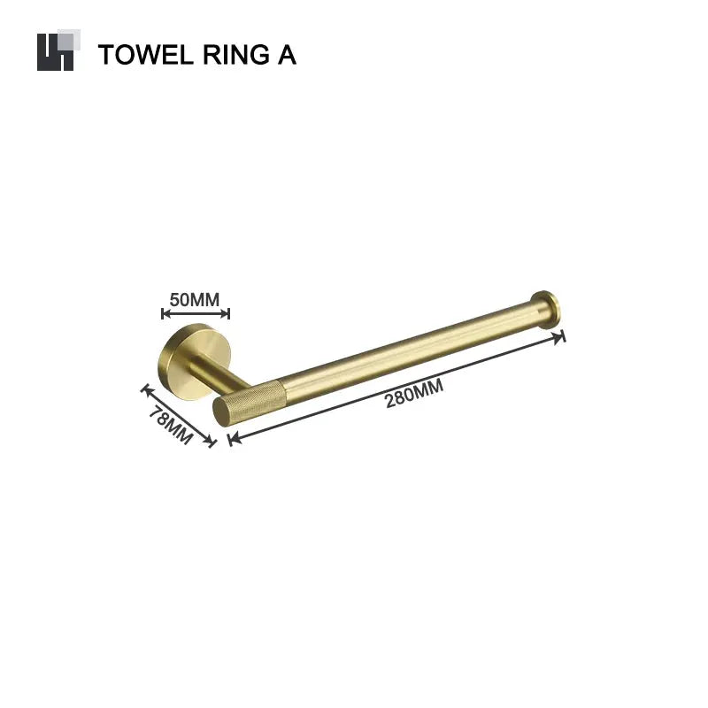 Towel bar by Simples Market, brushed gold knurled brass, 280mm long