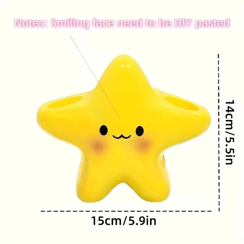 Star-shaped toothbrush holder by Simples Market, yellow space-saving freestanding bathroom organizer with cute face