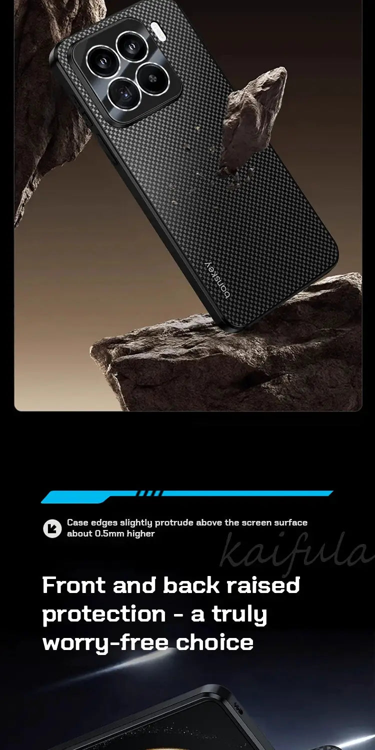Carbon fiber pattern phone case by Simples Market for Xiaomi Mi series with triple-camera cutout and shockproof bumper