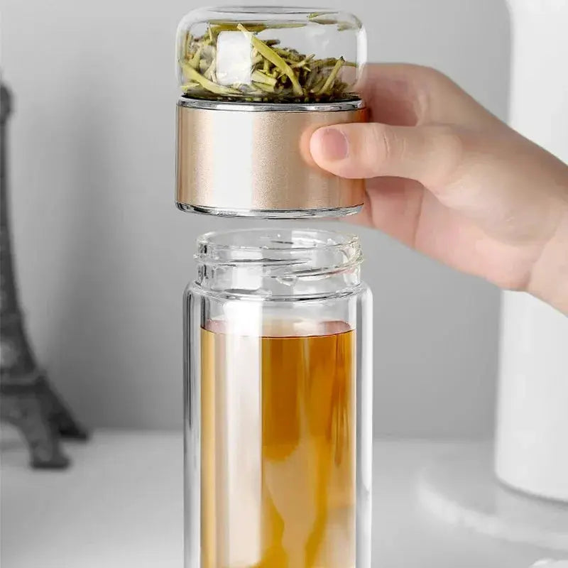 ClearSip 420ml Double Wall Borosilicate Tea Water Bottle Infuser Keeps Tea Fresh And Flavorful On The Go