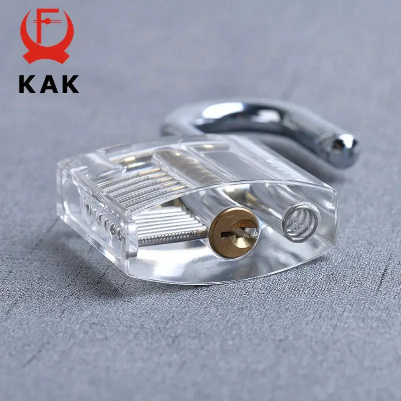 KAK transparent practice padlock with keys, clear plastic body and visible pins