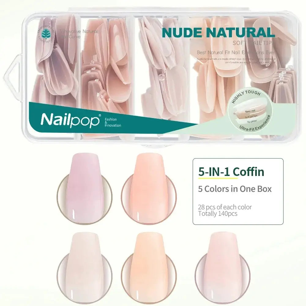 Nailpop 3 In 1 Nude Natural Soft Nail Tips Set 140 Pieces Press On Nails Gel Extensions Ultra Fit Easy Manicure