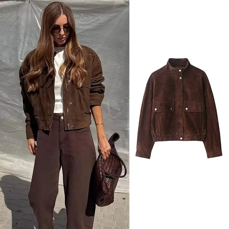 LuxeWear Autumn Womens Loose Warm Jacket With Big Pockets Street Chic Cozy Coat For Daily Wear