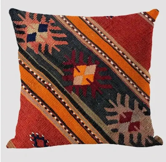 Bohemian linen cushion cover by Simples Market with diagonal multicolor geometric pattern