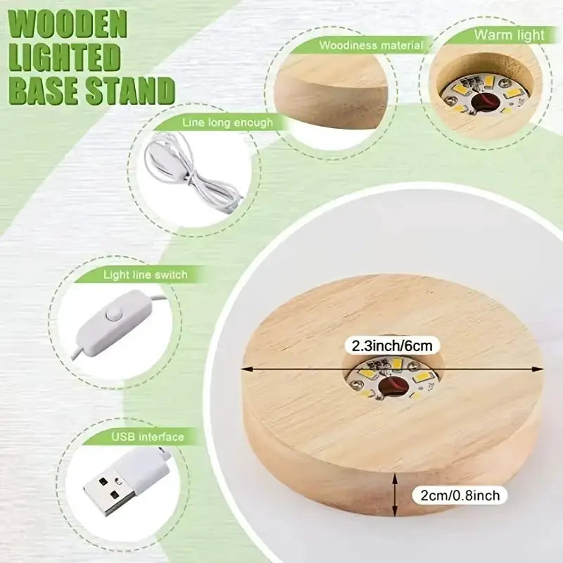 Wooden USB LED Display Base Night Light for Desk Art Decor Stand Lamp Holder Ornament