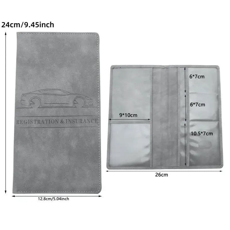 Simples Market gray leather men's card holder wallet with registration and insurance embossing