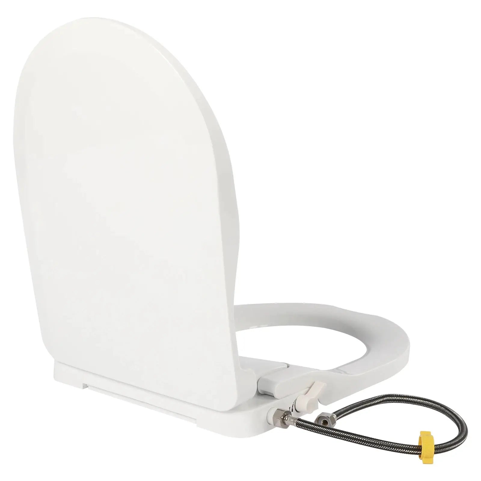 Simples Market non-electric bidet toilet seat for elongated toilets, white with dual nozzles and cleaner flush hose.