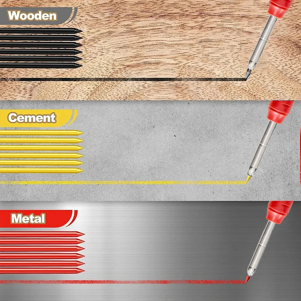 Simples Market carpenter pencil set with built-in sharpener for deep-hole marking on wood, cement or metal surfaces
