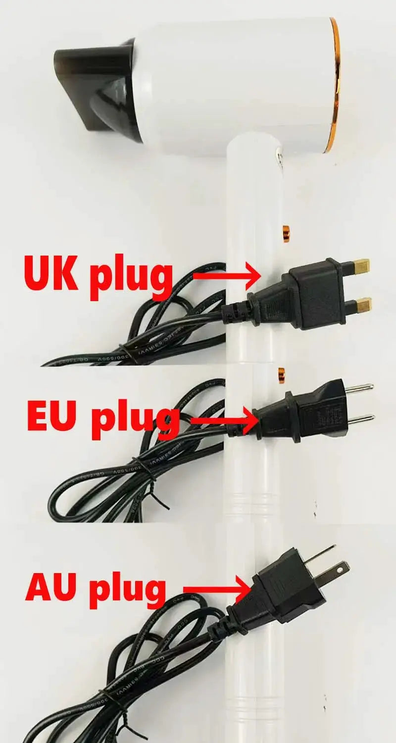 Simples Market high-speed professional hair dryer, white with black nozzle and UK/EU/AU plug adapters