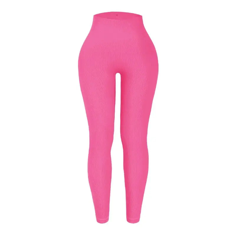 Women's pink solid leggings, high-waist seamless knit yoga pants for workouts